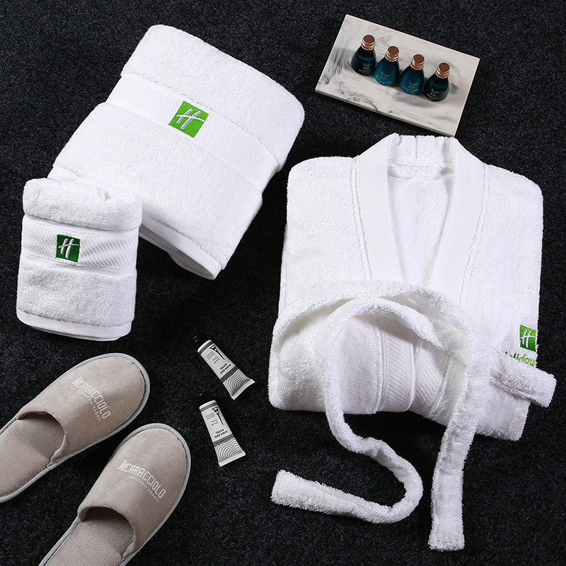 Holiday Inn cotton towel kimono collar bathrobes with unique twill collar design