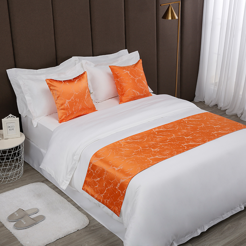 Orange color Jacquard hotel bed runner 