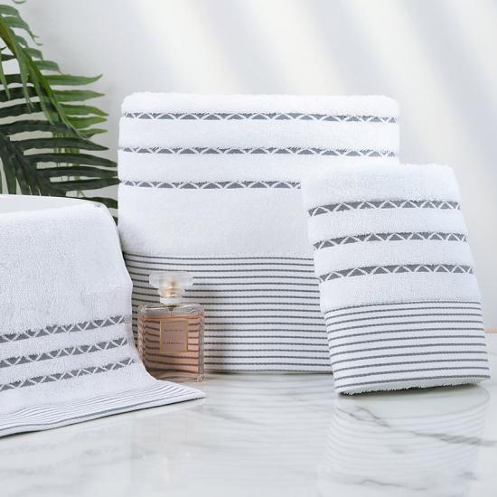 White with gray color stripe home hotel spa bath towels sets